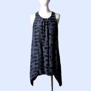 ALICE + OLIVIA Indigo and Black Printed Silk Sleeveless Tank Dress